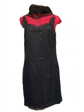 Joseph Ribkoff Vintage Sequin Fishnet Overlay Dress with Matching Scarf  Size 16